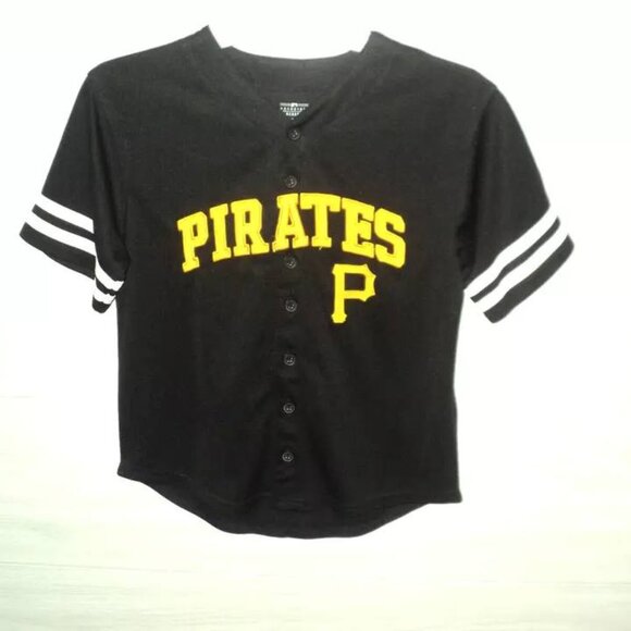 Pittsburgh Pirates Baseball MLB Top Sz S BOYS Short Sleeves Black Buttoned Shir - Picture 1 of 3